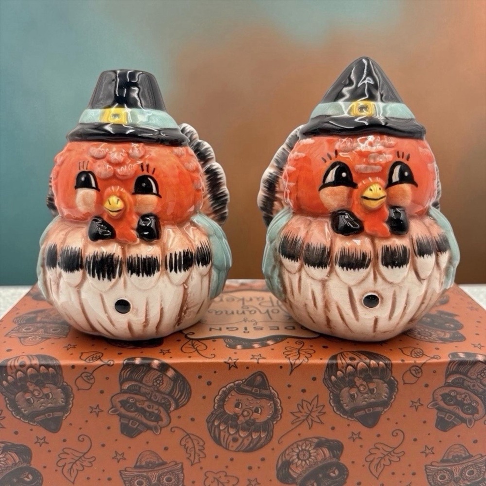 🧡 NEW Johanna Parker Turkey Salt Pepper Shakers Thanksgiving Fall Transpac NIB